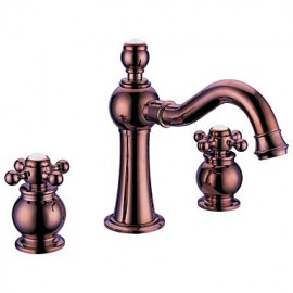 Contemporary Rose Gold Finish Brass Three Hole Two Handle Bathroom Sink Faucet