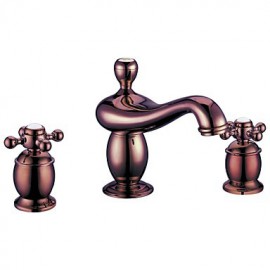 Contemporary Rose Gold Finish Brass Three Hole Two Handle Bathroom Sink Faucet