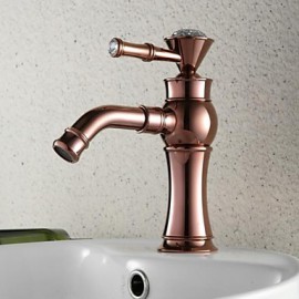 Contemporary Rose Gold Finish Single Hole Single Handle Brass Bathroom Sink Faucet
