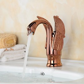 Contemporary Rose Gold Swan Shape Bathroom Basin Faucet (Short)