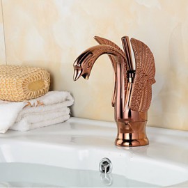 Contemporary Rose Gold Swan Shape Bathroom Basin Faucet (Short)
