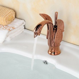 Contemporary Rose Gold Swan Shape Bathroom Basin Faucet (Short)