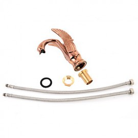 Contemporary Rose Gold Swan Shape Bathroom Basin Faucet (Short)