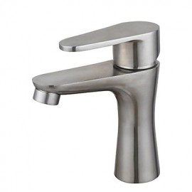 Contemporary Stainless Steel Brass One Hole Single Handle Bathroom Sink Faucet