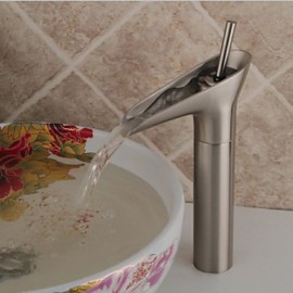 Contemporary Style Nickel Brushed Finish Waterfall Bathroom Sink Faucet