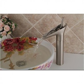 Contemporary Style Nickel Brushed Finish Waterfall Bathroom Sink Faucet
