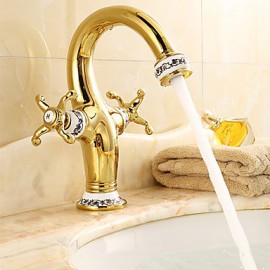 Contemporary Style Orb & Gold Plating & White Plating Single Handle One Hole Hot And Cold Water Bathroom Sink Faucet