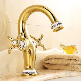 Contemporary Style Orb & Gold Plating & White Plating Single Handle One Hole Hot And Cold Water Bathroom Sink Faucet