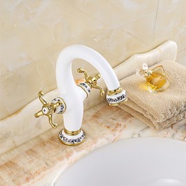 Contemporary Style Orb & Gold Plating & White Plating Single Handle One Hole Hot And Cold Water Bathroom Sink Faucet