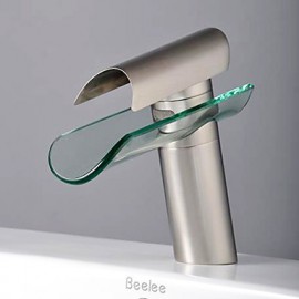 Contemporary Waterfall Bathroom Sink Faucet - Nickel Brushed Finish