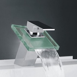 Contemporary Waterfall Bathroom Sink Faucet -Chrome Finish