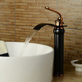 European-Style Rose Gold Handle Oil-Rubbed Bronze Bathroom Sink Faucet - Black + Rose Gold