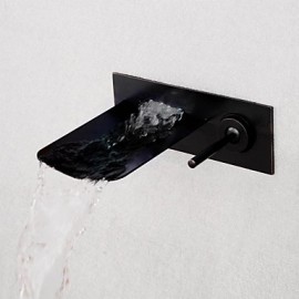 Fashion Brushed Waterfall Wall Mounted Bathroom Basin Faucet - Black