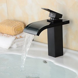 Fashion Oil-Rubbed Bronze One Hole Single Handle Waterfall Bathroom Sink Faucet With Glass Spout-Black