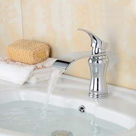 Fashion Waterfall Brass Chrome Bathroom Sink Faucet - Silver