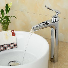 Fashionable Brass Chrome-Plated Waterfall Bathroom Sink Faucet - Silver