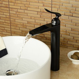 Fashionable Oil-Rubbed Bronze Heightening Waterfall Bathroom Sink Faucet - Black
