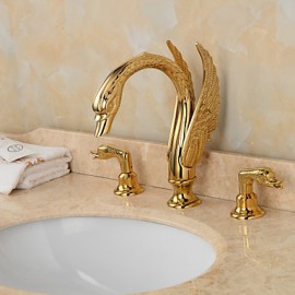 Golden Handles Deck Mounted Ornate Swan Sink Mixer