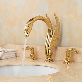 Golden Handles Deck Mounted Ornate Swan Sink Mixer