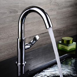 Contemporary Chrome Finish Brass One Hole Single Handle Sink Faucet