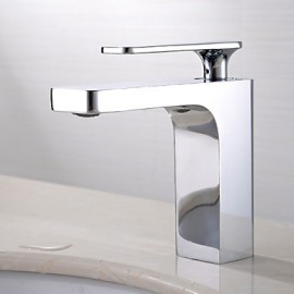 Contemporary Chrome Finish Brass One Hole Single Handle Sink Faucet