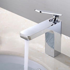 Contemporary Chrome Finish Brass One Hole Single Handle Sink Faucet