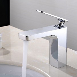 Contemporary Chrome Finish Brass One Hole Single Handle Sink Faucet