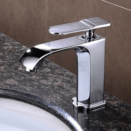 Contemporary Chrome Finish Brass One Hole Single Handle Sink Faucet