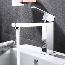 Contemporary Chrome Finish Brass One Hole Single Handle Sink Faucet