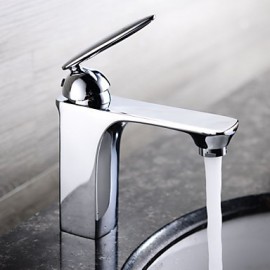 Contemporary Chrome Finish Brass One Hole Single Handle Sink Faucet