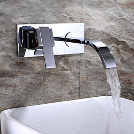 Contemporary Chrome Finish Brass Two Holes Single Handle Wall Mounted Bathroom Sink Faucet