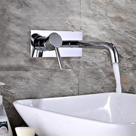 Contemporary Chrome Finish Brass Two Holes Single Handle Wall Mounted Bathroom Sink Faucet
