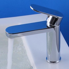 Contemporary Chrome Finish Brass One Hole Single Handle Sink Faucet