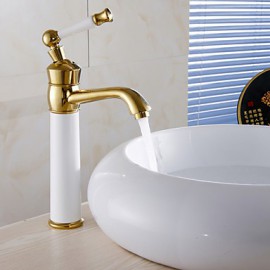 Contemporary Painting Brass Hot And Cold Single Handle High Bathroom Sink Faucet Basin Mixer(Gloden+White)