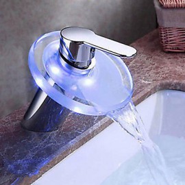 Led Bathroom Faucet Waterfall Glass Vessel Lavatory One Hole/Handle Mixer Tap