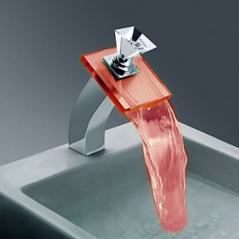 Led Bathroom Sink Faucet Water Flow Waterfall Lavatory One Hole/Handle Chrome