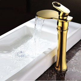 Luxury Bathroom Sink Mixer Faucet Golden Waterfall Spout Bathroom Vanity Sink Hot And Cold Water Taps With Hose