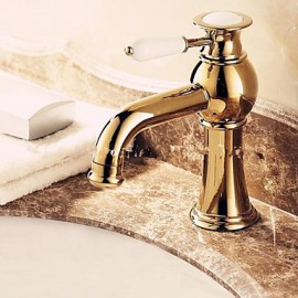 Luxury European Style Golden Shot One Hole One Ceramic Handle Bathroom Sink Faucet