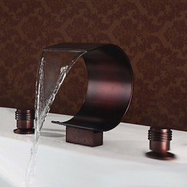 Mlfalls Brands Brass Finish Oil-Rubbed Bronze Large Waterfall Deck Mounted Bathroom Basin Faucet