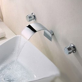 Mlfalls Brands Three Holes Contemporary Wall Mount Waterfall 3 Pieces Italian Style Wash Basin Faucet
