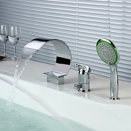 Mlfalls Contemporary Chrome Finish 3 Holes Waterfall Bathroom Faucet With Hand Shower