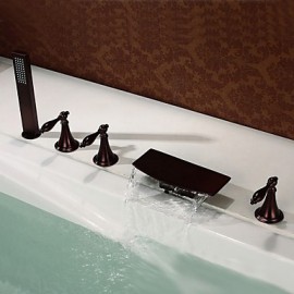 Mlfalls Contemporary Triple Handles Antique Bronze Waterfall Bathtub Brass Hand Shower Faucet