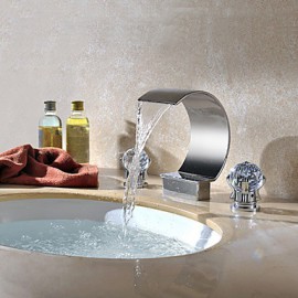 Modern Brass Chrome Crystal Handles 3-Hole Waterfall Bathroom Sink Faucet