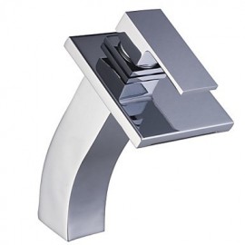 Modern Chrome Finish Single Handle Waterfall Bathroom Sink Faucet