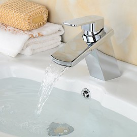 Modern Chrome Finish Waterfall Bathroom Sink Faucet - Silver