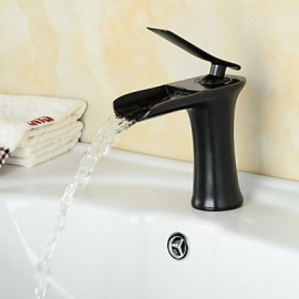Modern Style Oil-Rubbed Bronze Single Handle Single Hole Hot And Cold Water Bathroom Sink Faucet - Black