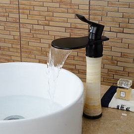 Modern Waterfall Brass Imitation Jade Oil-Rubbed Bronze Bathroom Sink Faucet