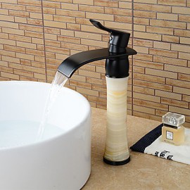 Modern Waterfall Brass Imitation Jade Oil-Rubbed Bronze Bathroom Sink Faucet