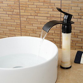 Modern Waterfall Brass Imitation Jade Oil-Rubbed Bronze Bathroom Sink Faucet