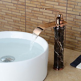 Modern Waterfall Brass Imitation Jade Rose Gold Bathroom Sink Faucet
